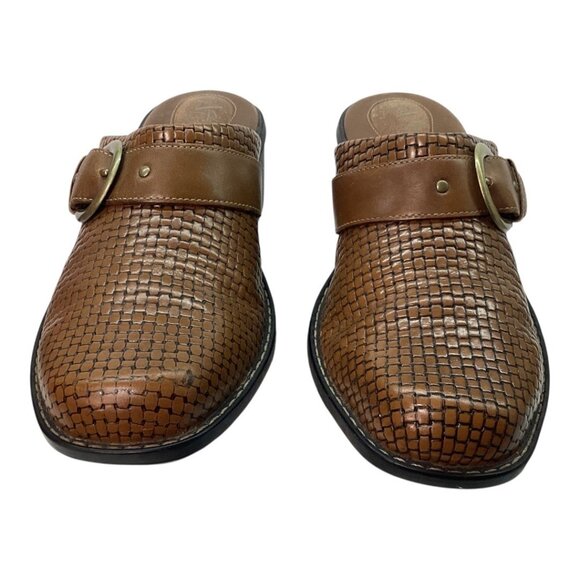 Clarks Artisan Brown Woven Leather Clogs Mules Slip-On‎ Shoes W/ Buckle Size 8 M - Picture 3 of 6